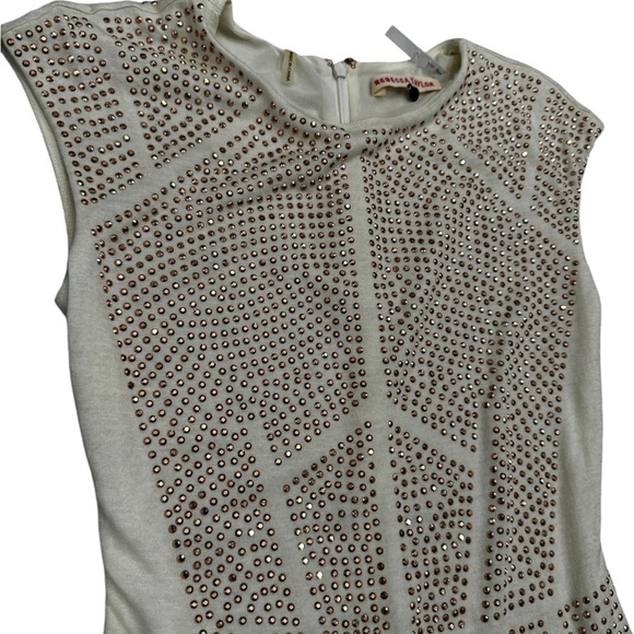 REBECCA TAYLOR $495 Nailhead Rose gold Pink Studded Cream Sheath Dress Small - Picture 3 of 8